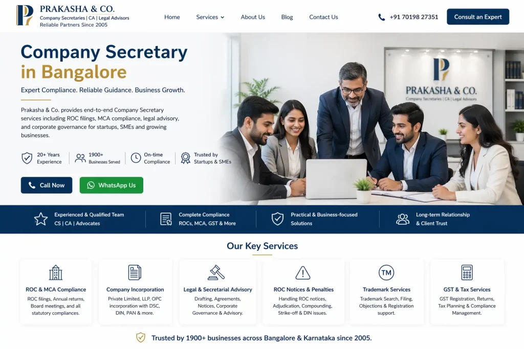 company secretary in bangalore