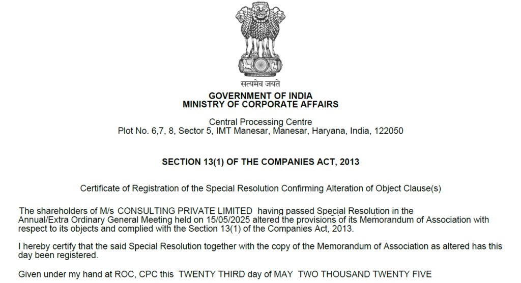 Alteration of MOA & MOA Amendment Alteration of MOA