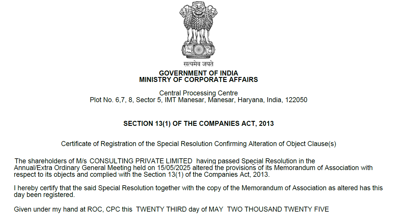 Alteration of MOA & MOA Amendment